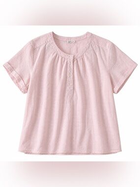 GAP Pink Textured Cotton Short Sleeve Henley Blouse XL